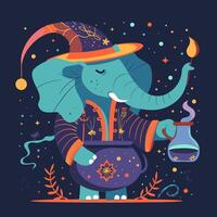 Elephant dressed up like a grand warlock vector