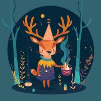 Deer dressed up like a woodland druid vector