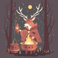 Deer dressed up like a woodland druid vector
