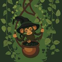 Monkey jungle witch vector