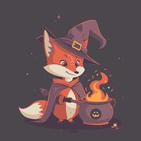 Fox dressed up like a witch vector