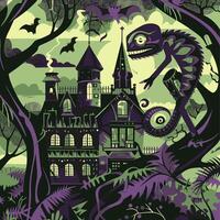 chameleon blending into a haunted house vector