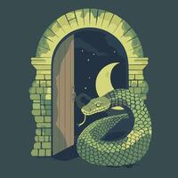 Snake Coiled Around a Lunar Gate vector