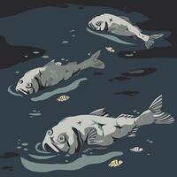 Dead fish floating in polluted water vector