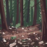 Forest covered in litter and trash vector