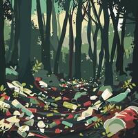 Forest covered in litter and trash vector