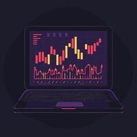A laptop displaying a stock market chart vector