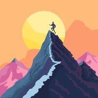 A mountain with a runner at the peak vector