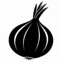 An onion is shown in black and white vector