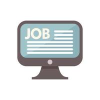 Computer showing job search results on screen with big job title vector