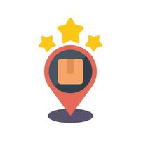Location pin pointing five star delivery service with cardboard box vector