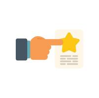 Hand pointing at five star review on paper document vector
