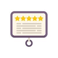 Hanging sign showing five star feedback rating with customer review vector