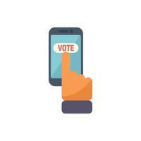 Hand tapping vote button on mobile phone screen vector