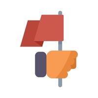 Hand holding red flag signaling and marking point on map vector
