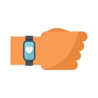 Hand wearing smart watch showing heart rate monitor vector