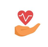 Hand holding heartbeat symbol representing healthcare and support vector