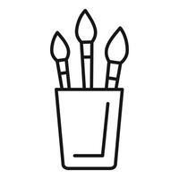 Three paintbrushes standing in a jar minimalist line art illustration vector