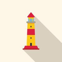 Red and yellow lighthouse casting long shadow icon vector