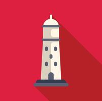 White lighthouse casting long shadow on red background vector