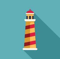 Classic striped lighthouse casting long shadow on blue background vector