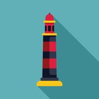 Red and black lighthouse casting long shadow on turquoise background vector