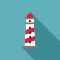 Red and white lighthouse casting long shadow on blue background vector