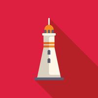 Lighthouse casting long shadow on red background minimalist vector illustration