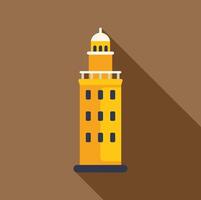 Yellow tower building structure with long shadow flat design icon vector