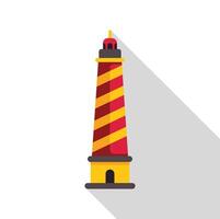 Tall red and yellow striped lighthouse casting long shadow vector
