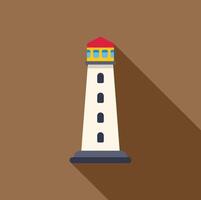 Classic lighthouse casting long shadow on brown background vector