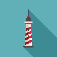 Red and white lighthouse casting long shadow on turquoise background vector