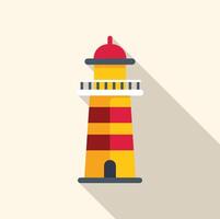 Tall red and yellow lighthouse casting long shadow vector