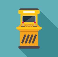 Yellow arcade game machine casting long shadow on turquoise background vector