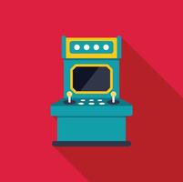Arcade game machine displaying playing screen on red background vector