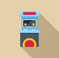 Two players standing arcade game machine with joysticks on beige background with long shadow vector