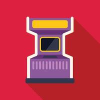 Purple arcade game console standing on red background vector