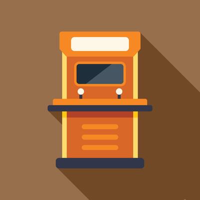 Orange arcade game machine with joysticks for two players