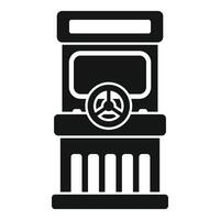 Simulator racing game machine with steering wheel and screen icon. Simple style vector