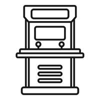Retro arcade game machine with joysticks displaying playing screen line icon vector
