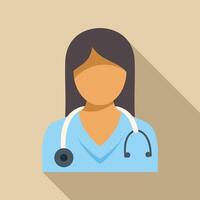 Female doctor wearing stethoscope flat icon with long shadow vector