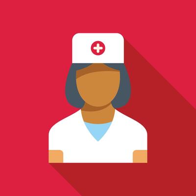 Female nurse character wearing white uniform and hat with cross icon, healthcare and medical professional avatar