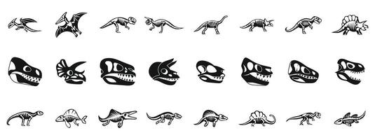 Dinosaur skeleton icons set. Dinosaur skeletons and skulls showing anatomy of prehistoric animals vector