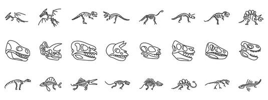 Dinosaur skeleton icons set. Dinosaur skeleton poses showing anatomy structure vector