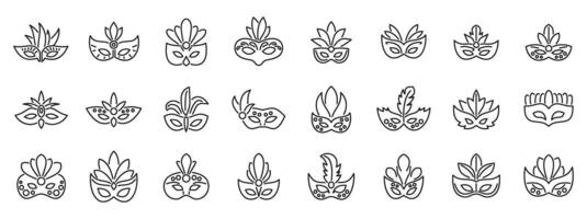 Face mask feathers icons set. Carnival masks set showing traditional festive costumes for parties and celebrations vector