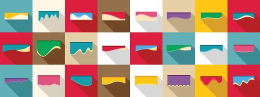 Separator header icons set. Set of glaze icons showing different types of icing dripping or spread on cakes and cookies vector