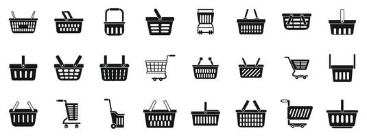 Consumer cart grocery icons set. Shopping basket icon set showing grocery purchases and retail purchases vector
