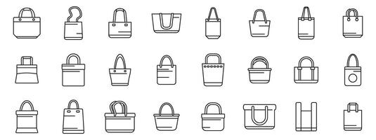 Reusable market shopper icons set. Set of shopping bags line icons showing various types of bags for retail and shopping vector