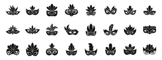 Face mask feathers icons set. Set of carnival masks showing different festive designs for parties and celebrations vector