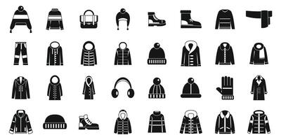 Wardrobe winter icons set. Winter clothes and accessories showing different styles for cold weather vector